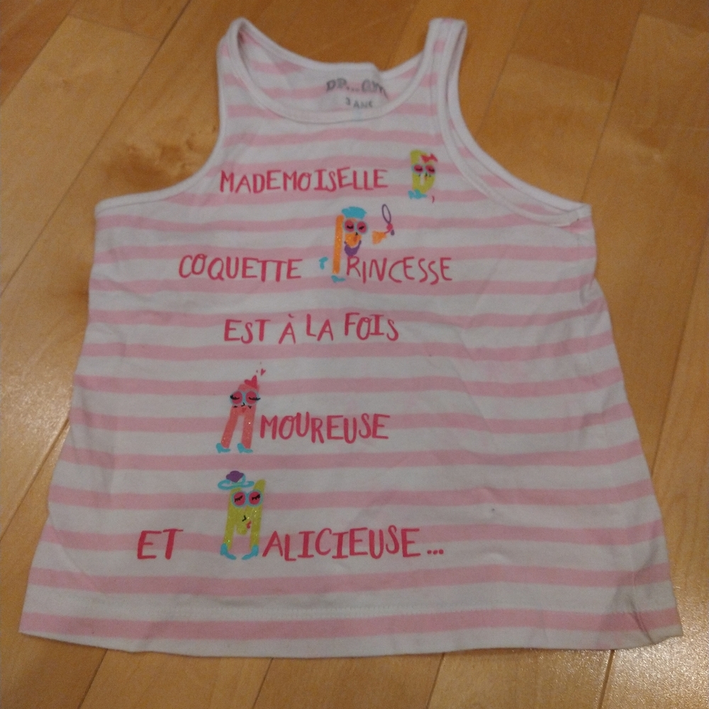 3T DPAM summer tank top pink and white stripes with graphics French